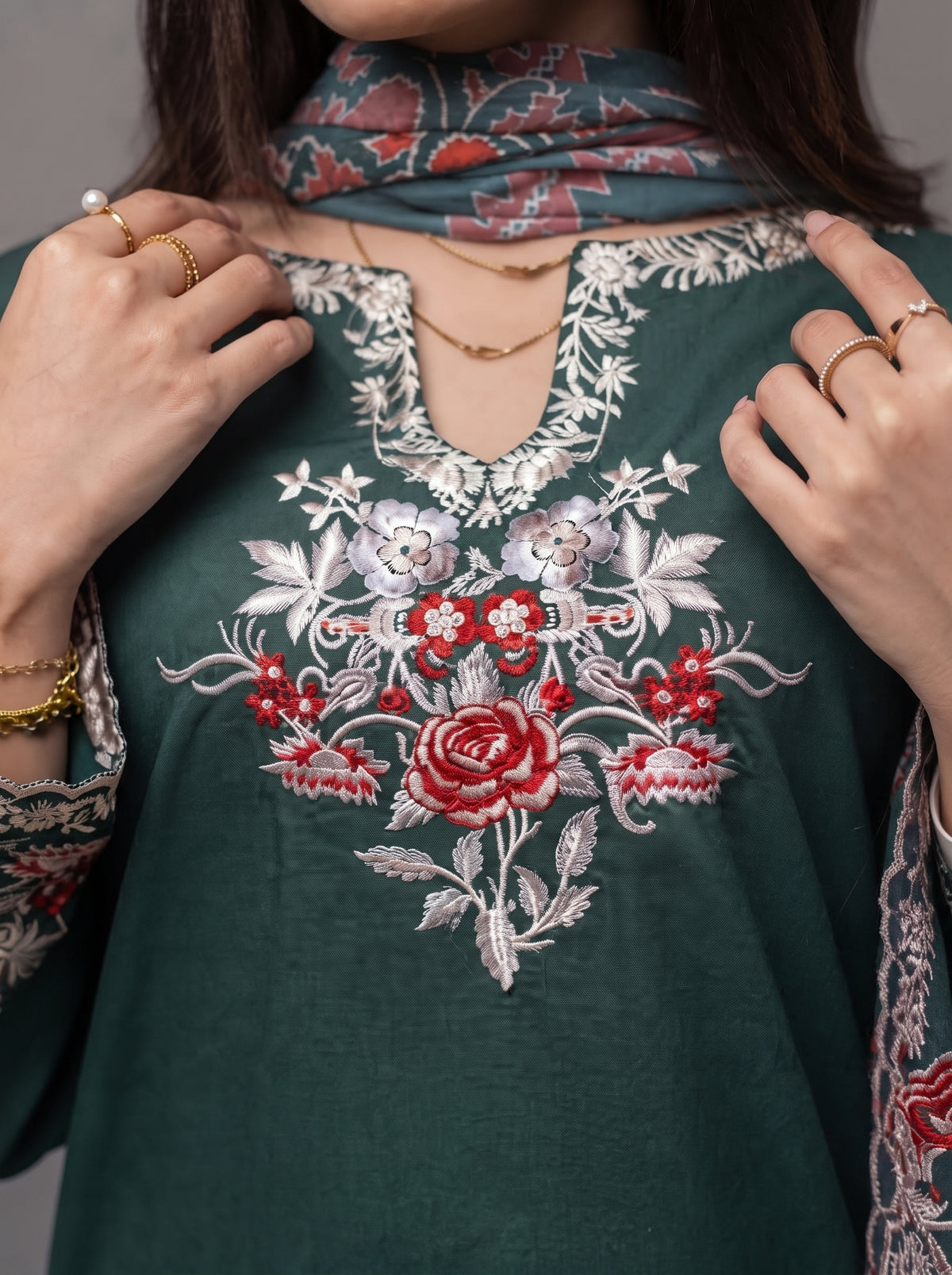 Embroidered Emerald Green 3-Piece Suit