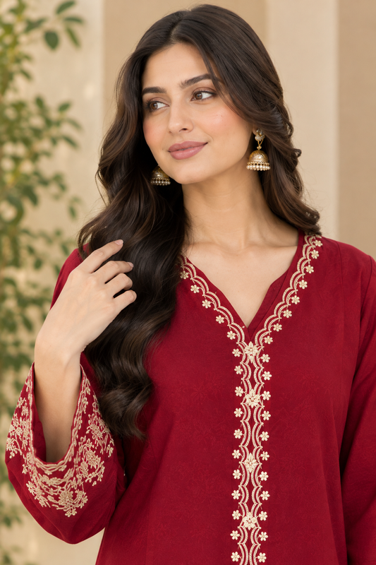 Embroidered Crimson 2-Piece Suit