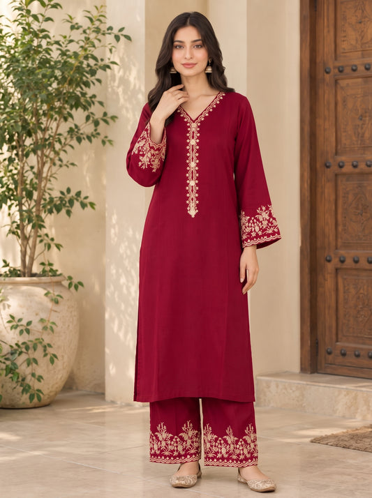 Embroidered Crimson 2-Piece Suit
