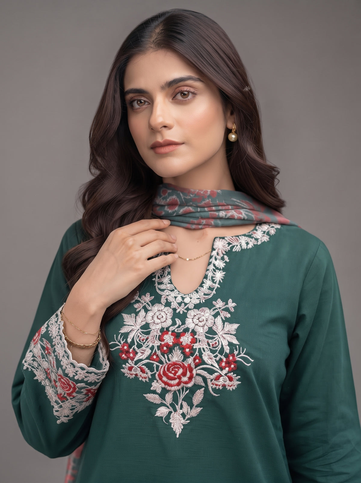 Embroidered Emerald Green 3-Piece Suit
