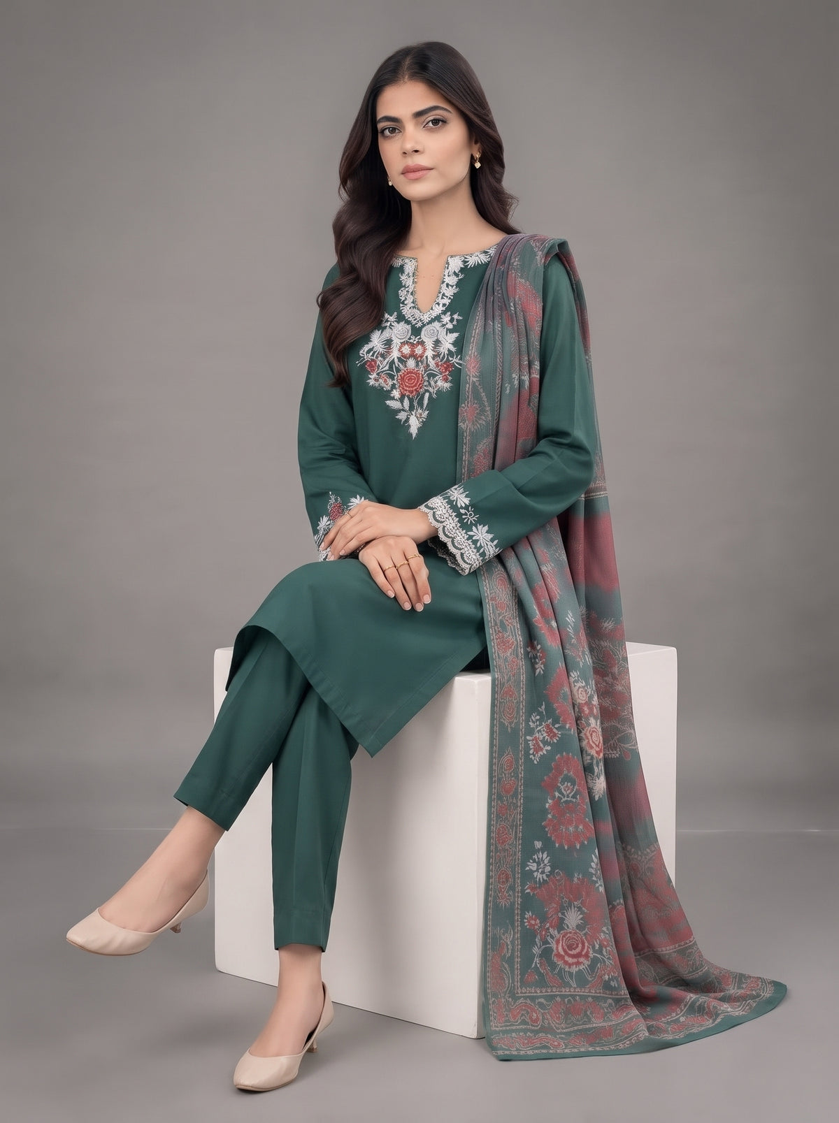 Embroidered Emerald Green 3-Piece Suit
