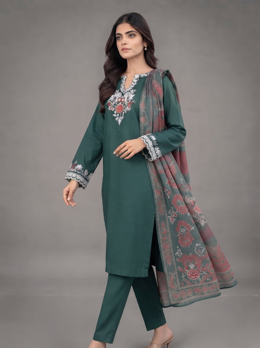 Embroidered Emerald Green 3-Piece Suit