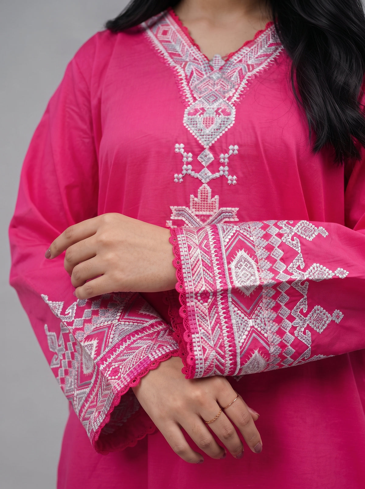 Embroidered Hot Pink 2-Piece suit
