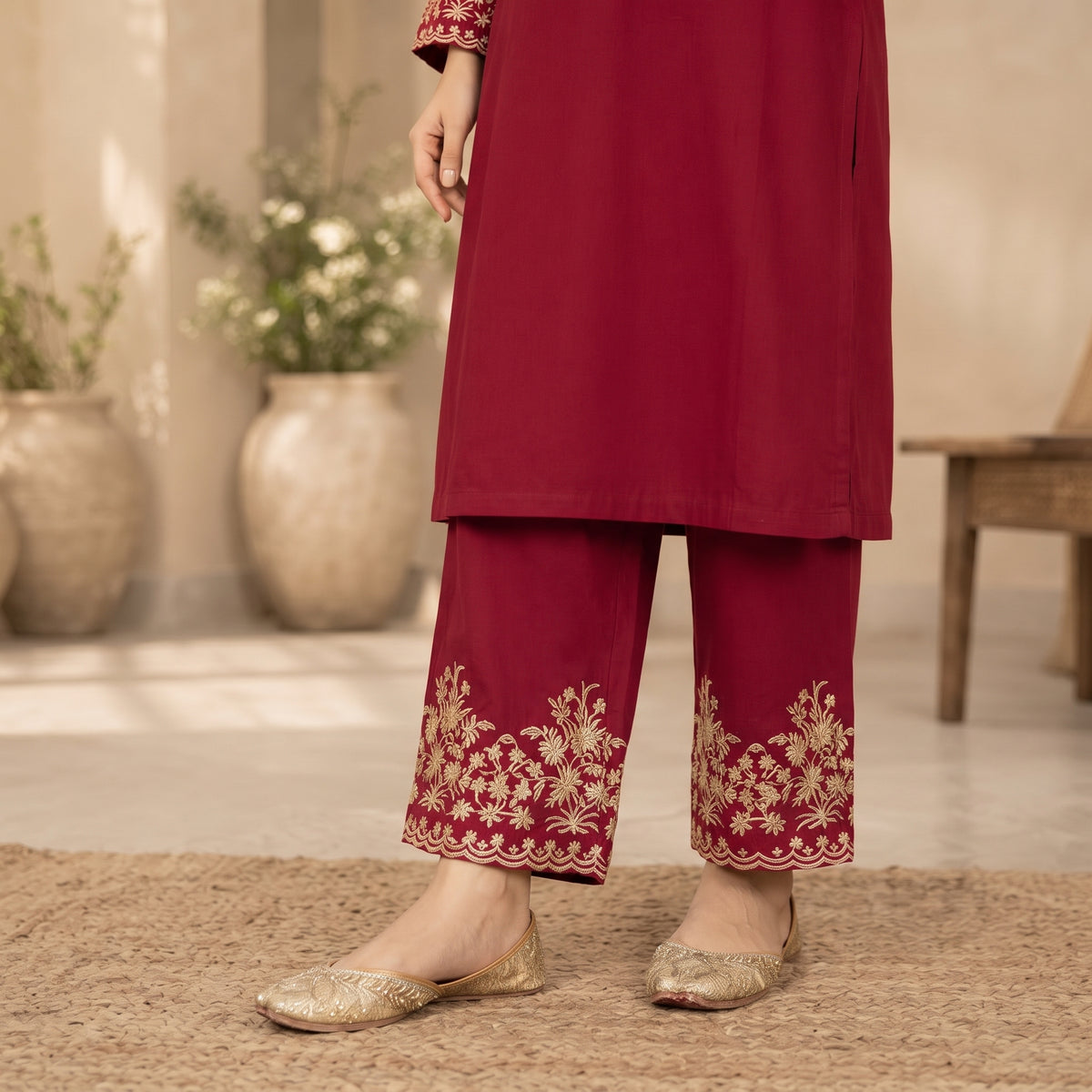 Embroidered Crimson 2-Piece Suit
