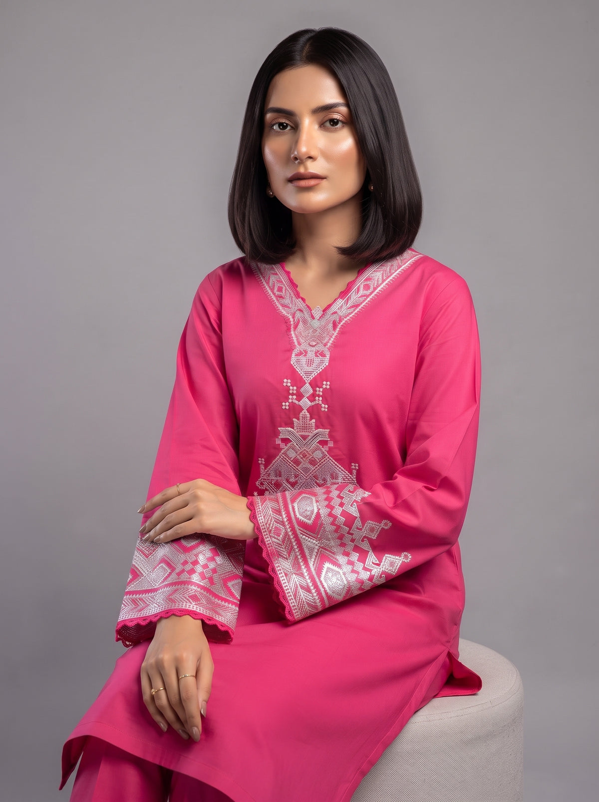 Embroidered Hot Pink 2-Piece suit