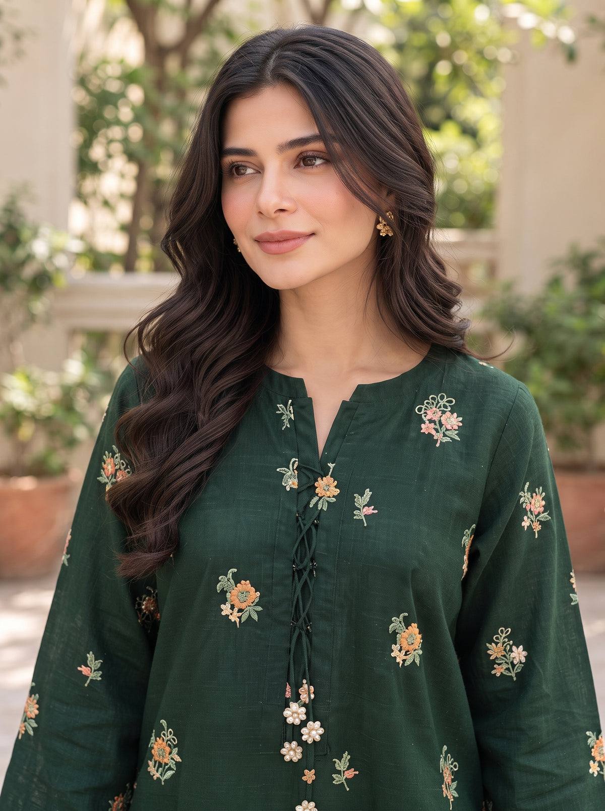 Emerald Bloom Embroidered 2-Piece Suit