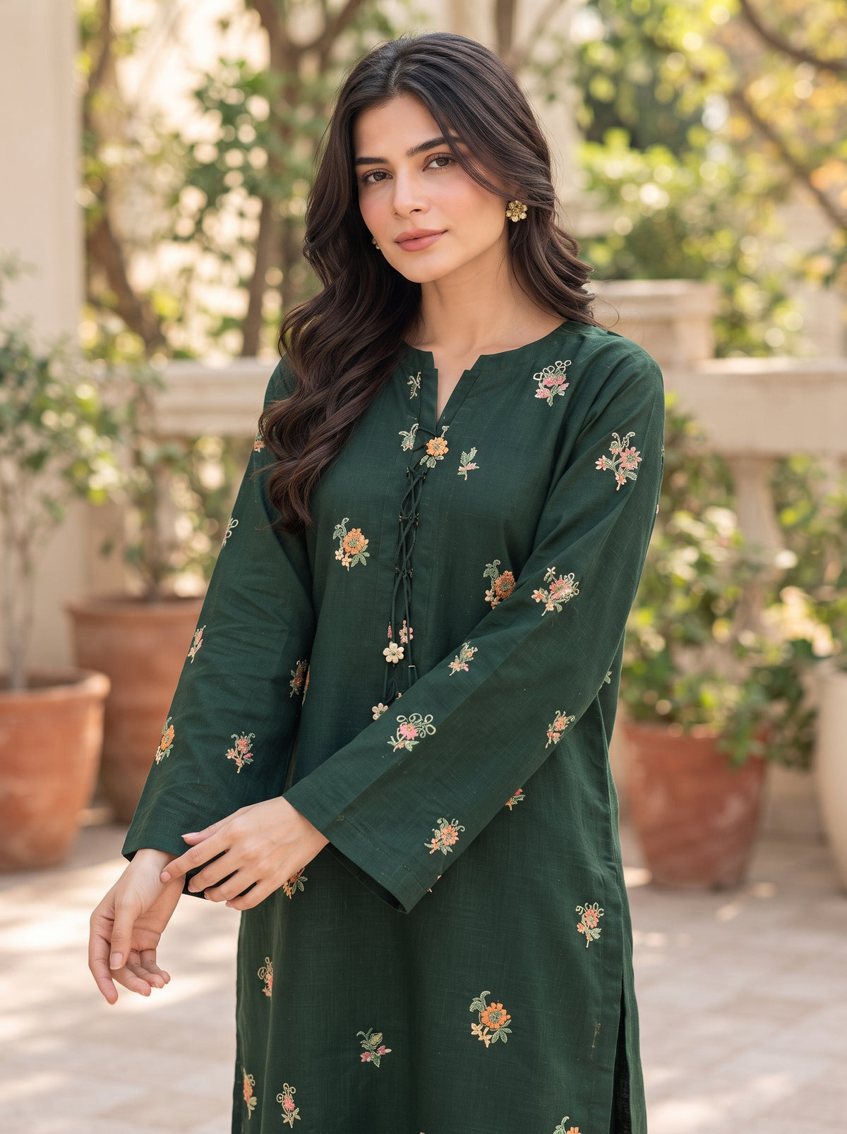 Emerald Bloom Embroidered 2-Piece Suit