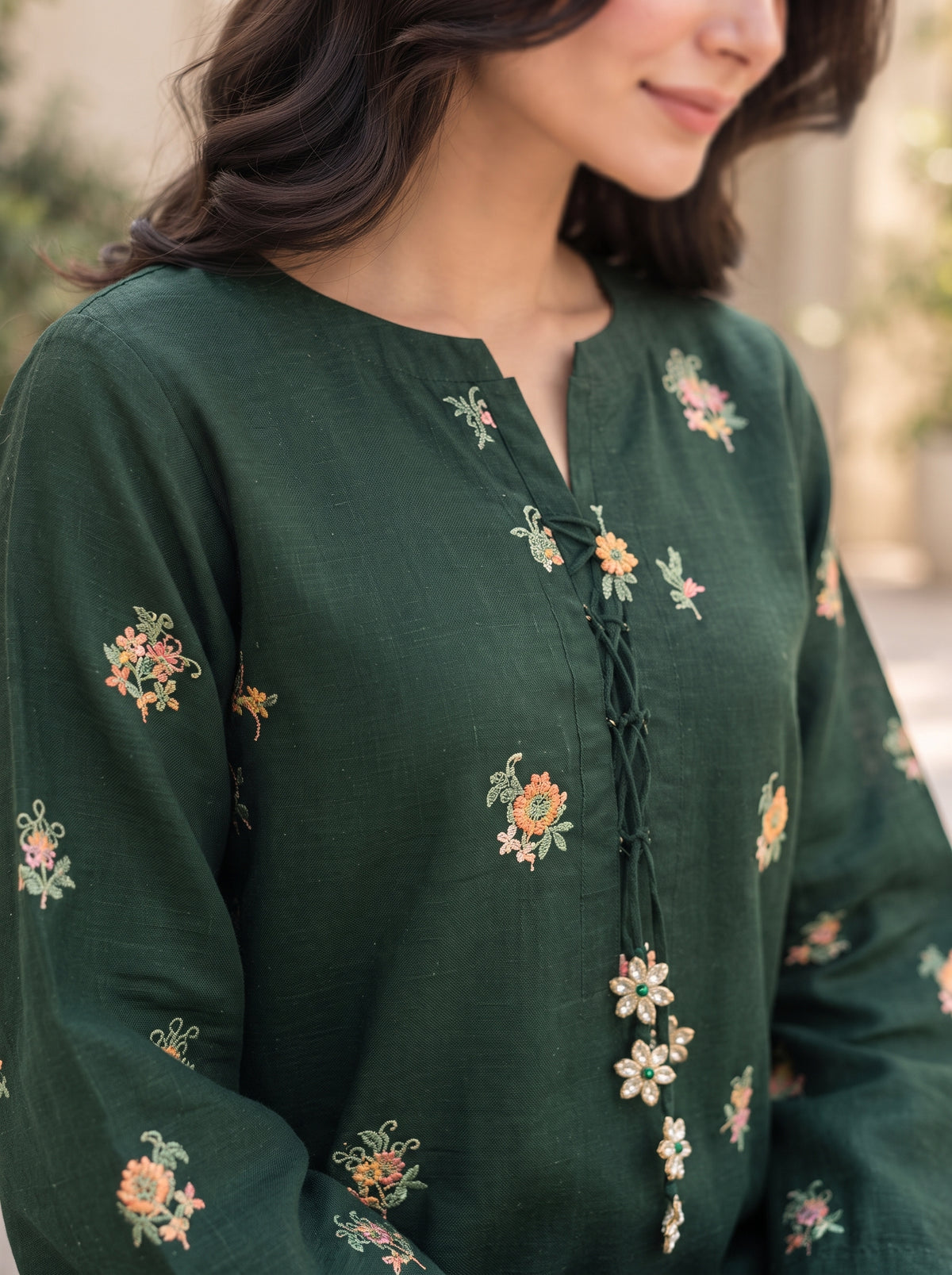 Emerald Bloom Embroidered 2-Piece Suit