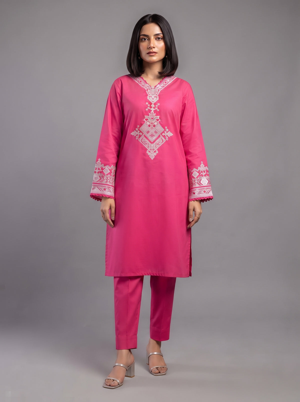 Embroidered Hot Pink 2-Piece suit